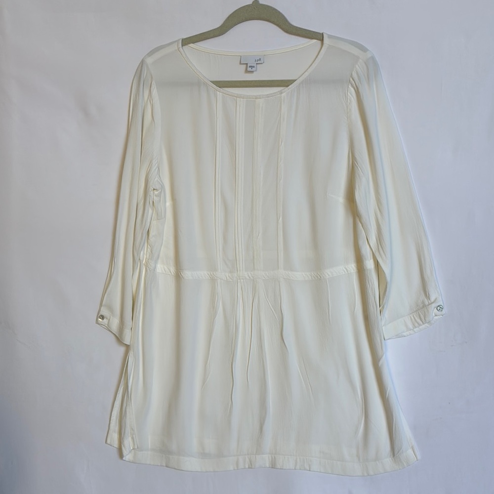 J. Jill Cream Woman Sz M Tunic Blouse Long Sleeve Rayon